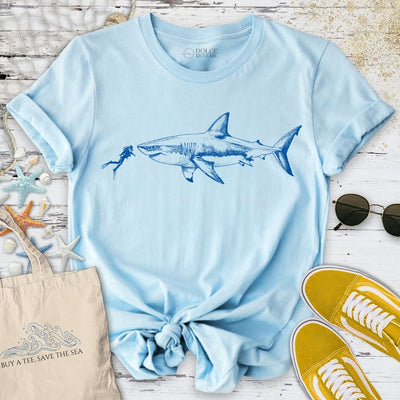 Diving With a Shark T-Shirt - Ocean Graphic Tee - Gift for Ocean Lovers - Unisex