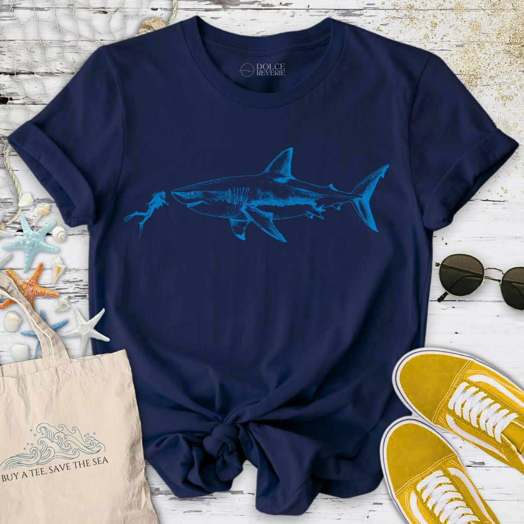 Diving With a Shark T-Shirt - Ocean Graphic Tee - Gift for Ocean Lovers - Unisex