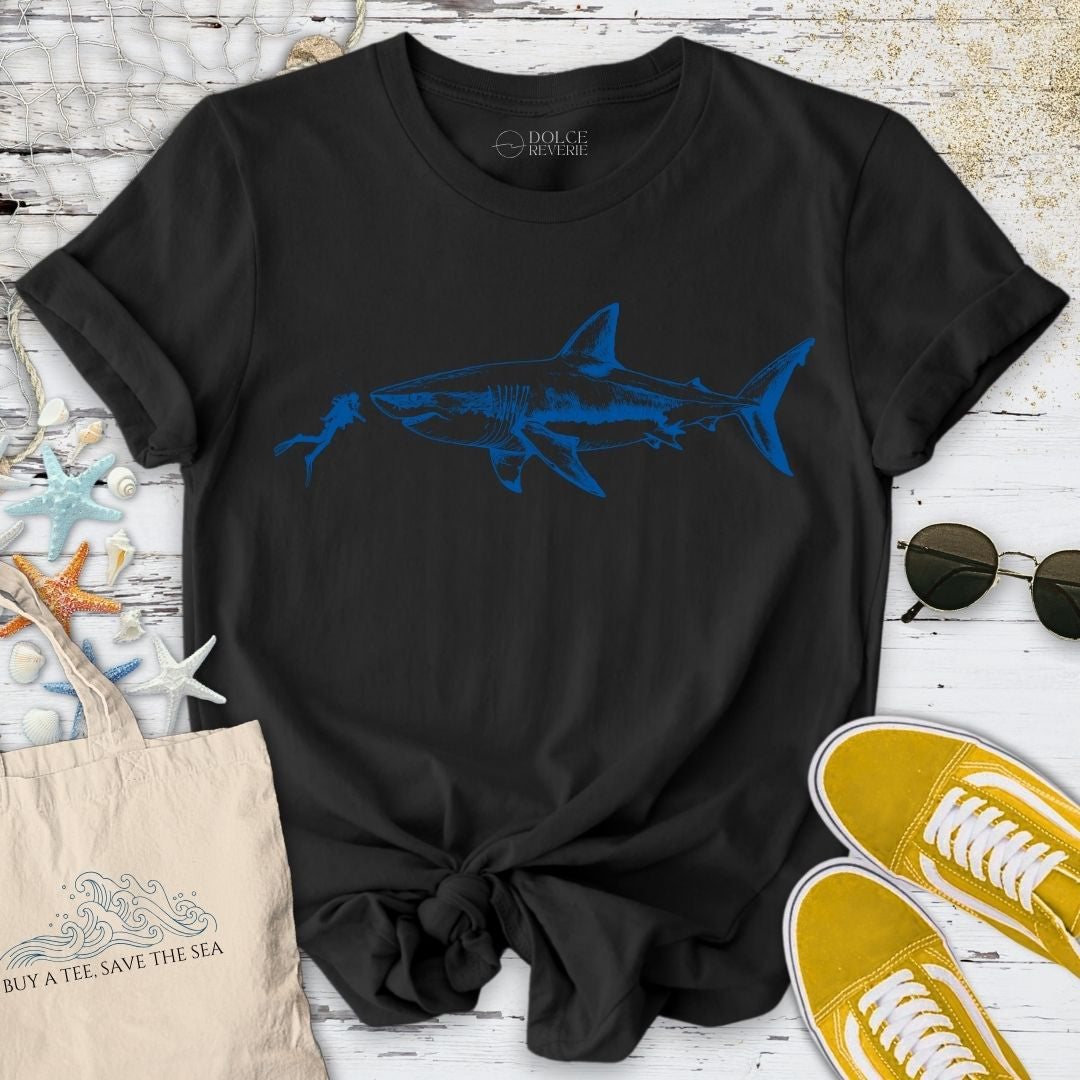 Diving With a Shark T-Shirt - Ocean Graphic Tee - Gift for Ocean Lovers - Unisex
