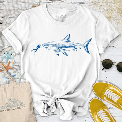 Diving With a Shark T-Shirt - Ocean Graphic Tee - Gift for Ocean Lovers - Unisex