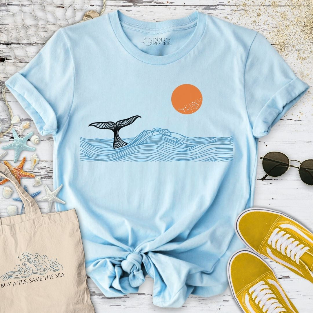 Whale Tail Sunset T-Shirt - Ocean Graphic Tee - Gift for Ocean Lovers - Unisex