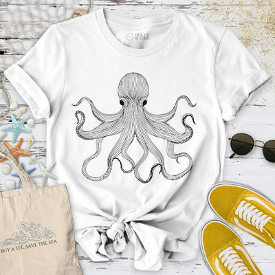 Octopus Line Art T-Shirt - Ocean Graphic Tee - Gift for Ocean Lovers - Unisex