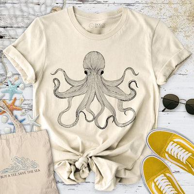 Octopus Line Art T-Shirt - Ocean Graphic Tee - Gift for Ocean Lovers - Unisex