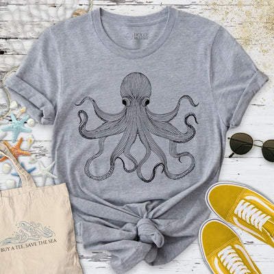 Octopus Line Art T-Shirt - Ocean Graphic Tee - Gift for Ocean Lovers - Unisex