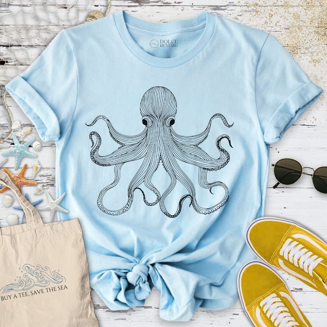 Octopus Line Art T-Shirt - Ocean Graphic Tee - Gift for Ocean Lovers - Unisex
