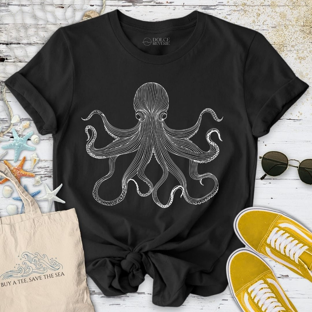 Octopus Line Art T-Shirt - Ocean Graphic Tee - Gift for Ocean Lovers - Unisex