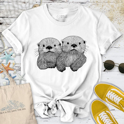 Happy Otters Line Art T-Shirt - Ocean Graphic Tee - Gift for Ocean Lovers - Unisex