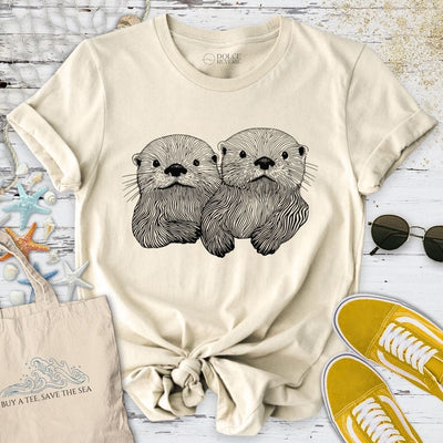 Happy Otters Line Art T-Shirt - Ocean Graphic Tee - Gift for Ocean Lovers - Unisex