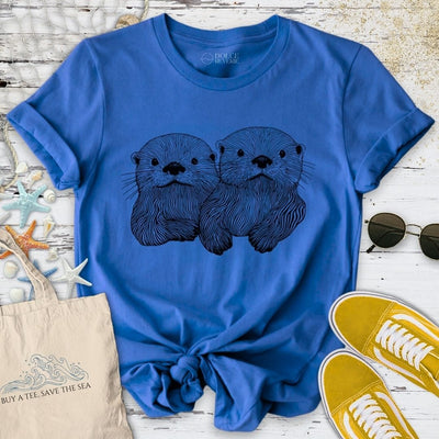 Happy Otters Line Art T-Shirt - Ocean Graphic Tee - Gift for Ocean Lovers - Unisex