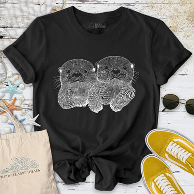 Happy Otters Line Art T-Shirt - Ocean Graphic Tee - Gift for Ocean Lovers - Unisex