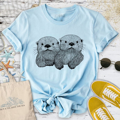 Happy Otters Line Art T-Shirt - Ocean Graphic Tee - Gift for Ocean Lovers - Unisex