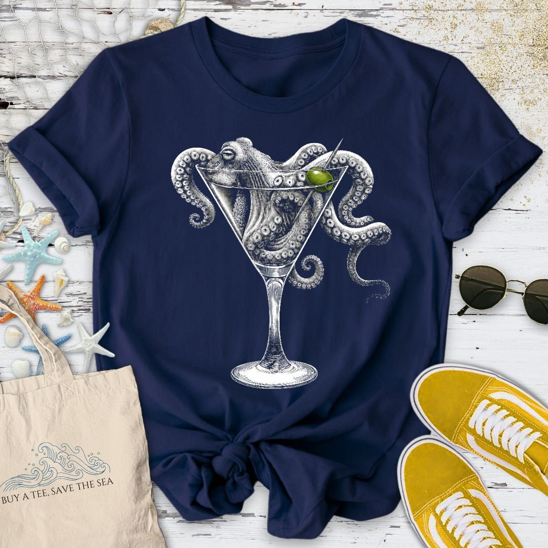 Octopus Martini T-Shirt - Ocean Graphic Tee - Gift for Ocean Lovers - Unisex