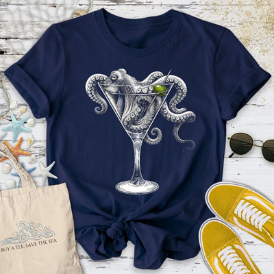 Octopus Martini T-Shirt - Ocean Graphic Tee - Gift for Ocean Lovers - Unisex