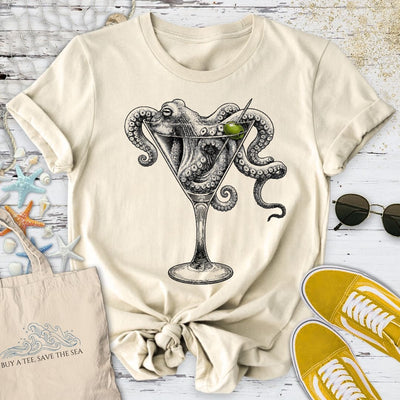 Octopus Martini T-Shirt - Ocean Graphic Tee - Gift for Ocean Lovers - Unisex