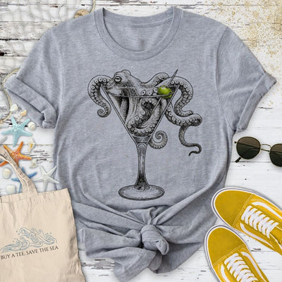 Octopus Martini T-Shirt - Ocean Graphic Tee - Gift for Ocean Lovers - Unisex