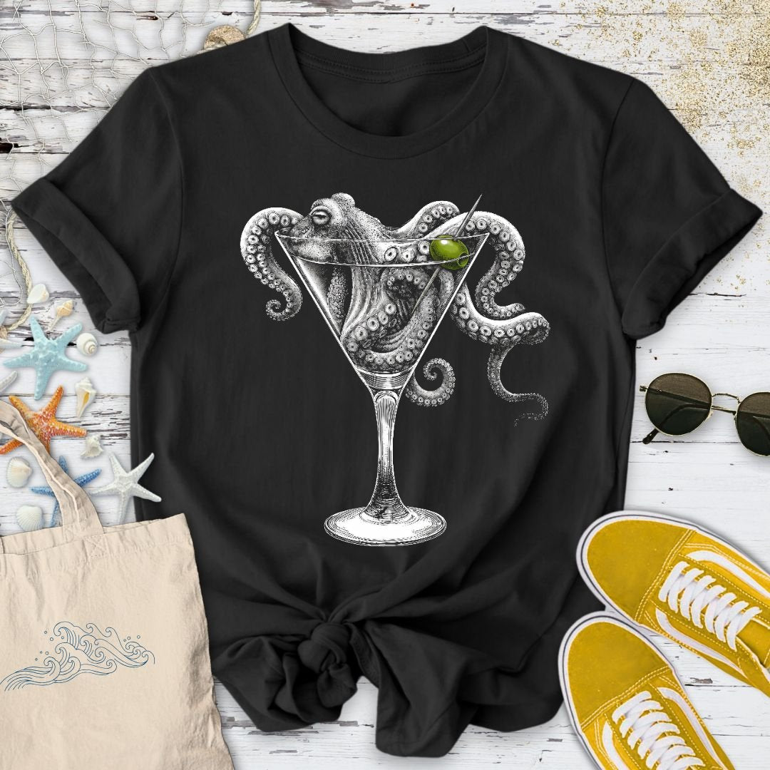 Octopus Martini T-Shirt - Ocean Graphic Tee - Gift for Ocean Lovers - Unisex