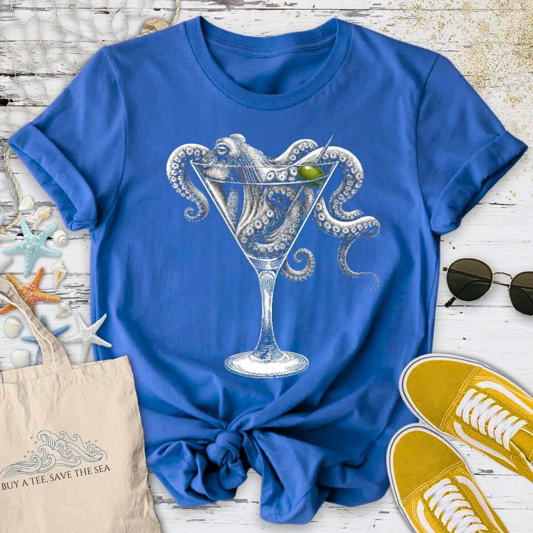 Octopus Martini T-Shirt - Ocean Graphic Tee - Gift for Ocean Lovers - Unisex