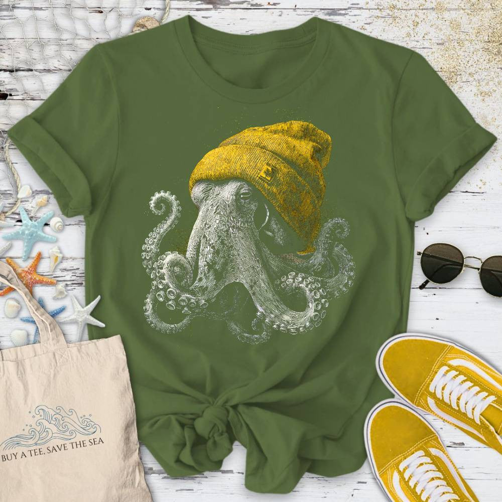 Winter Octopus T-Shirt - Ocean Graphic Tee - Gift for Ocean Lovers - Unisex