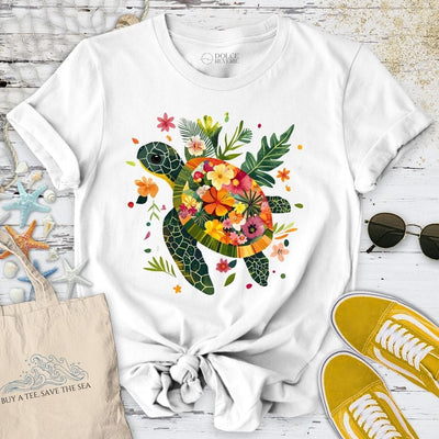 Floral Turtle T-Shirt - Ocean Graphic Tee - Gift for Ocean Lovers - Unisex