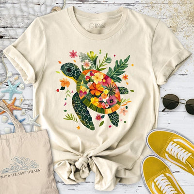 Floral Turtle T-Shirt - Ocean Graphic Tee - Gift for Ocean Lovers - Unisex