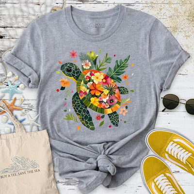 Floral Turtle T-Shirt - Ocean Graphic Tee - Gift for Ocean Lovers - Unisex