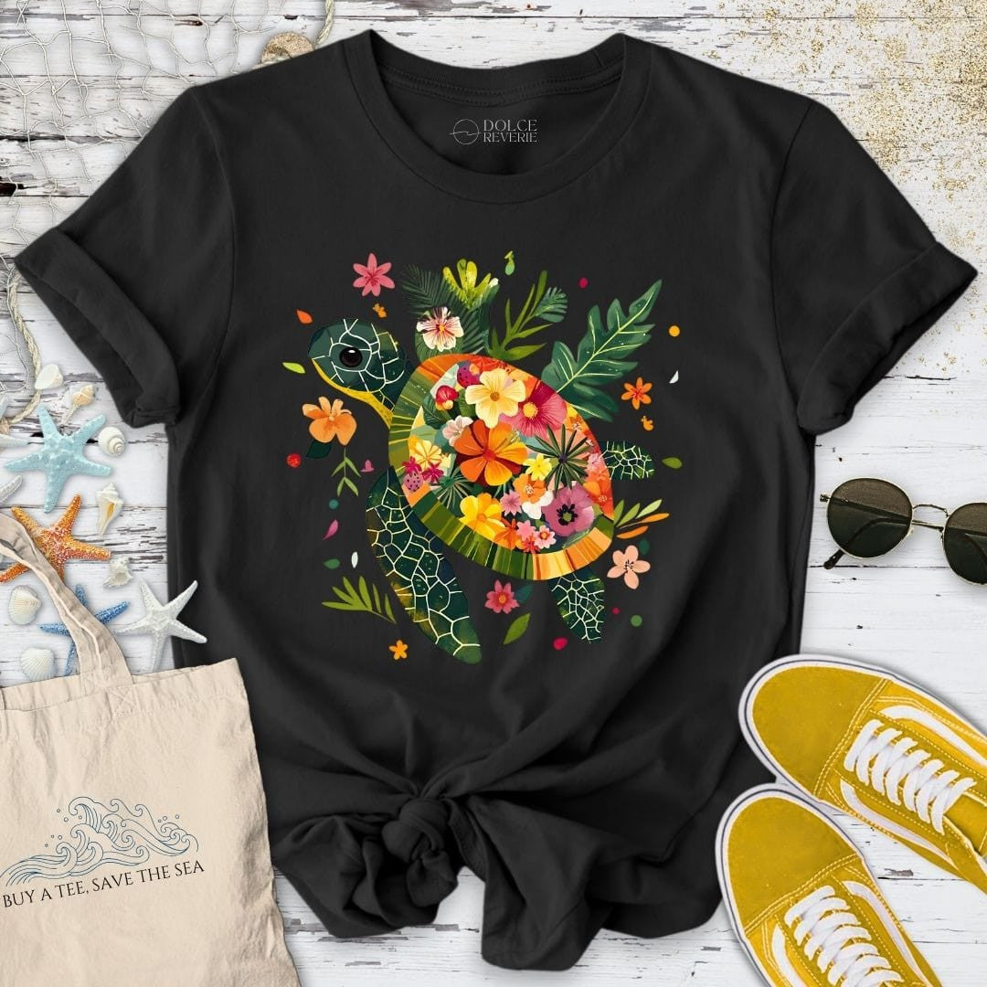 Floral Turtle T-Shirt - Ocean Graphic Tee - Gift for Ocean Lovers - Unisex