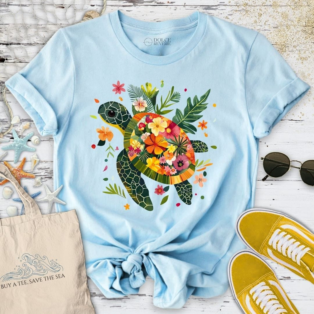Floral Turtle T-Shirt - Ocean Graphic Tee - Gift for Ocean Lovers - Unisex