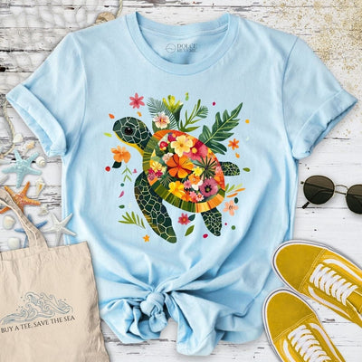 Floral Turtle T-Shirt - Ocean Graphic Tee - Gift for Ocean Lovers - Unisex