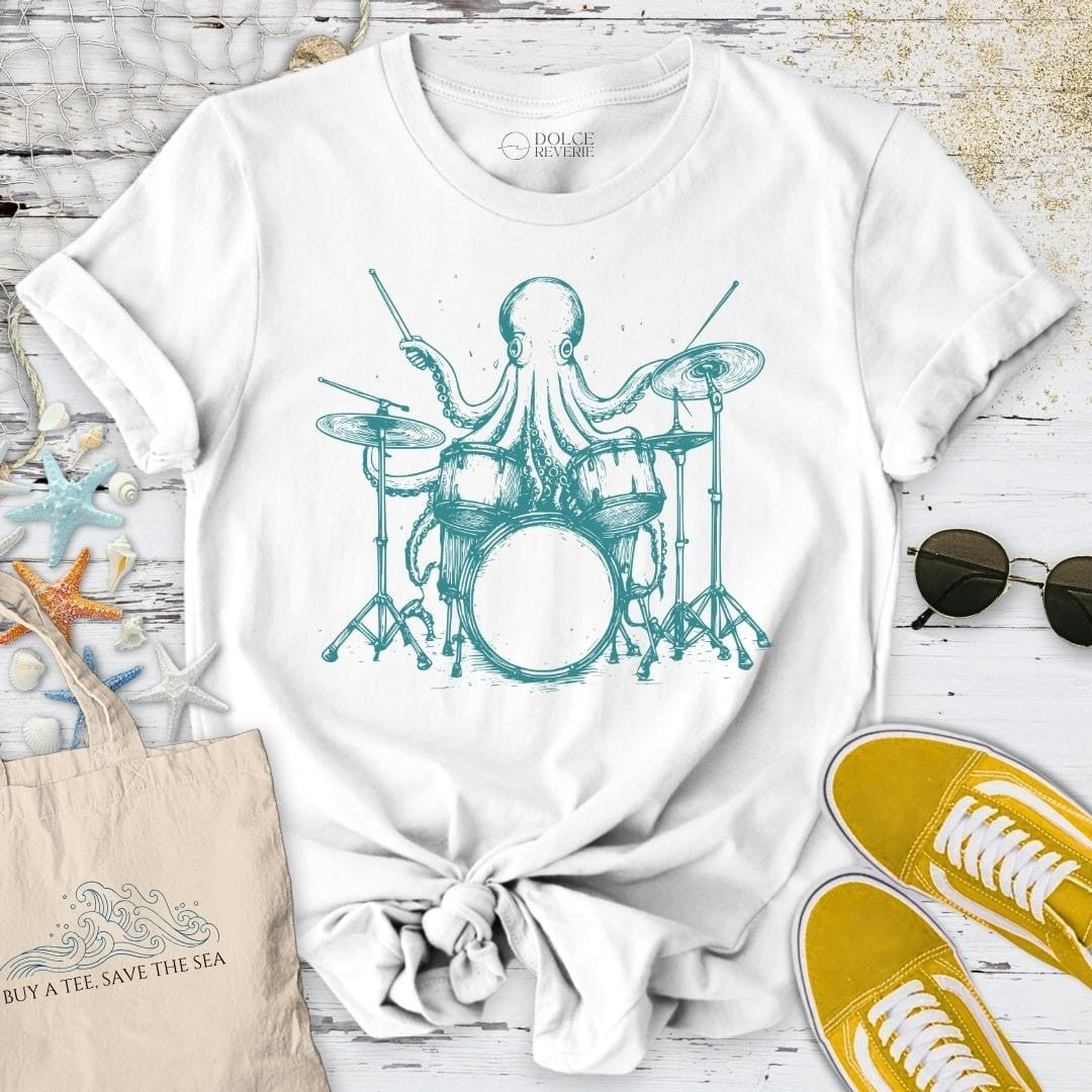 Drummer Octopus T-Shirt - Ocean Graphic Tee - Gift for Ocean Lovers - Unisex