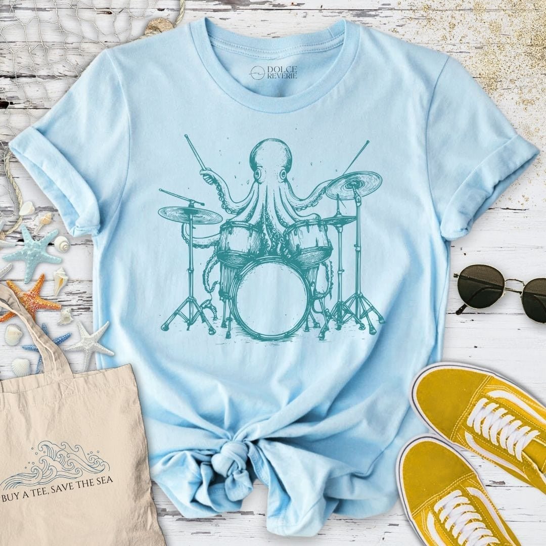 Drummer Octopus T-Shirt - Ocean Graphic Tee - Gift for Ocean Lovers - Unisex