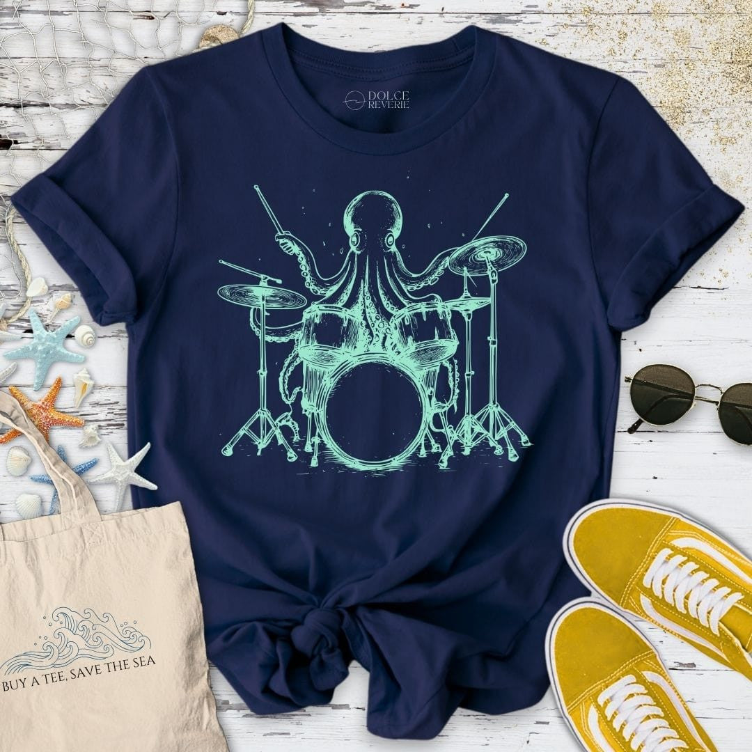 Drummer Octopus T-Shirt - Ocean Graphic Tee - Gift for Ocean Lovers - Unisex