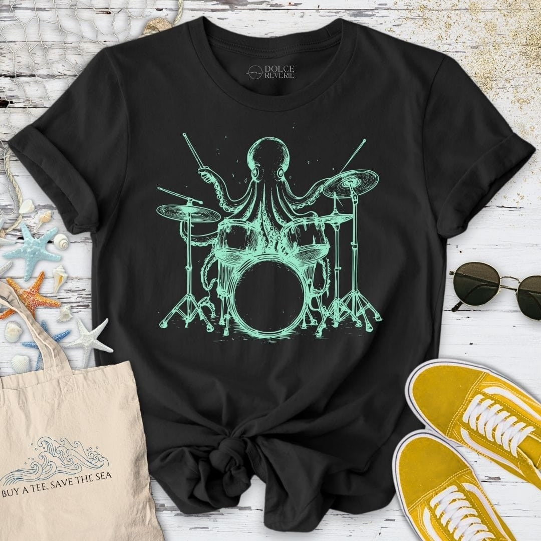 Drummer Octopus T-Shirt - Ocean Graphic Tee - Gift for Ocean Lovers - Unisex