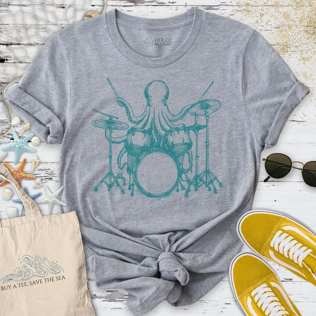 Drummer Octopus T-Shirt - Ocean Graphic Tee - Gift for Ocean Lovers - Unisex