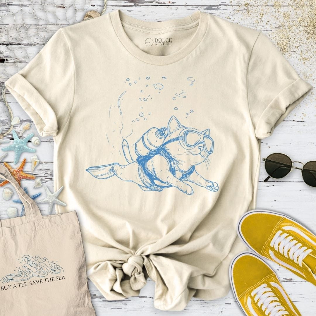 Cat Diver T-Shirt - Ocean Graphic Tee - Gift for Ocean Lovers - Unisex