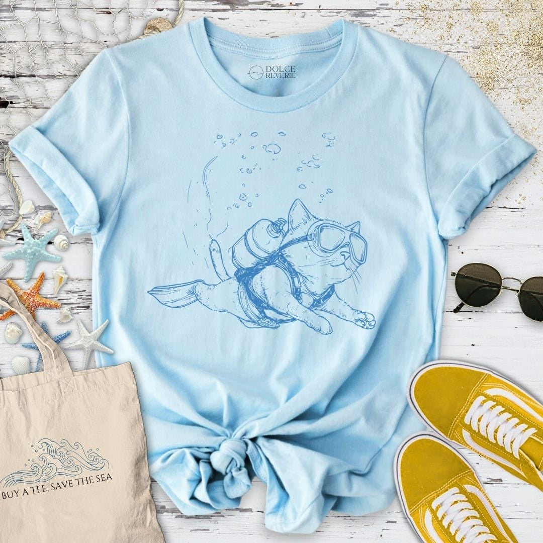 Cat Diver T-Shirt - Ocean Graphic Tee - Gift for Ocean Lovers - Unisex