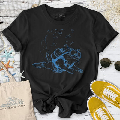 Cat Diver T-Shirt - Ocean Graphic Tee - Gift for Ocean Lovers - Unisex