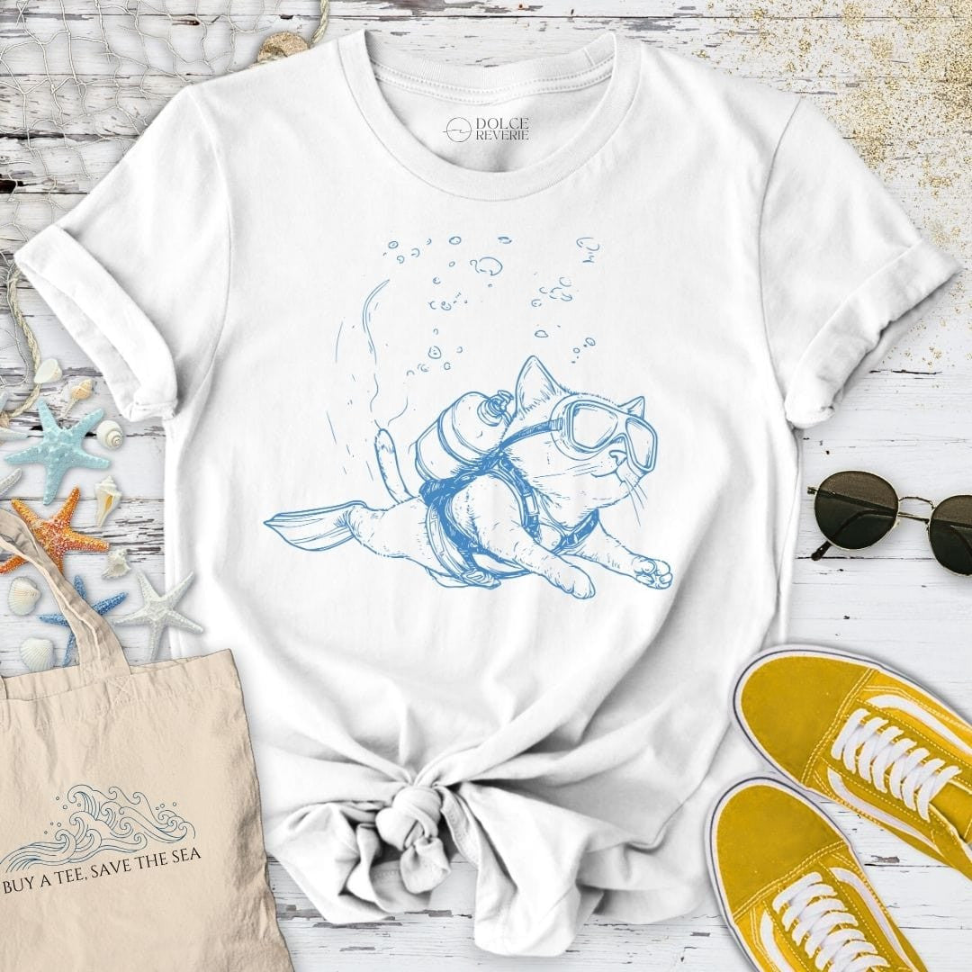 Cat Diver T-Shirt - Ocean Graphic Tee - Gift for Ocean Lovers - Unisex