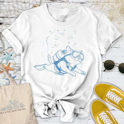 Cat Diver T-Shirt - Ocean Graphic Tee - Gift for Ocean Lovers - Unisex