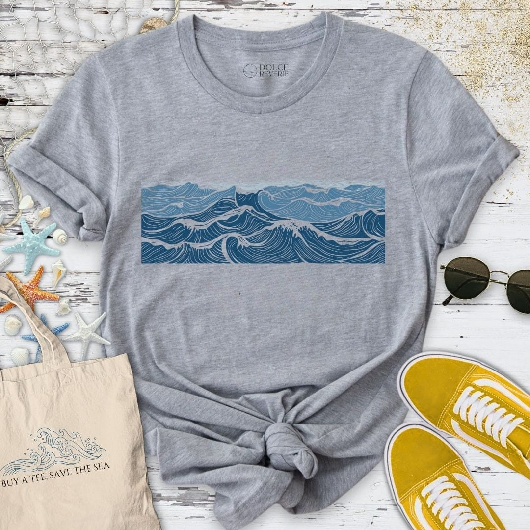 Line Waves T-Shirt - Ocean Graphic Tee - Gift for Ocean Lovers - Unisex