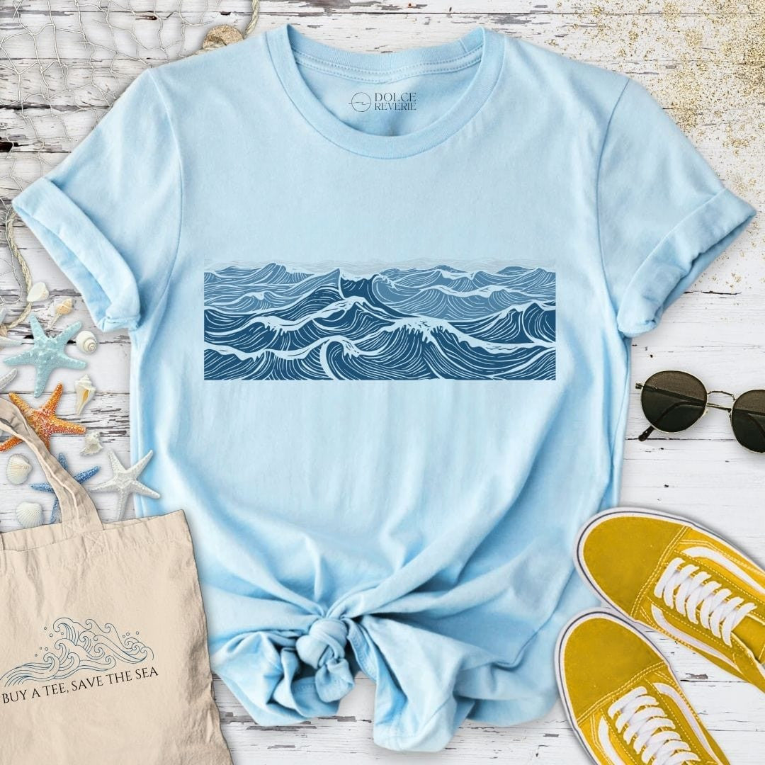 Line Waves T-Shirt - Ocean Graphic Tee - Gift for Ocean Lovers - Unisex