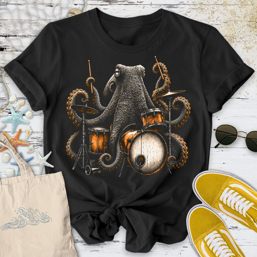 Wild Octopus Drummer T-Shirt - Ocean Graphic Tee - Gift for Ocean Lovers - Unisex
