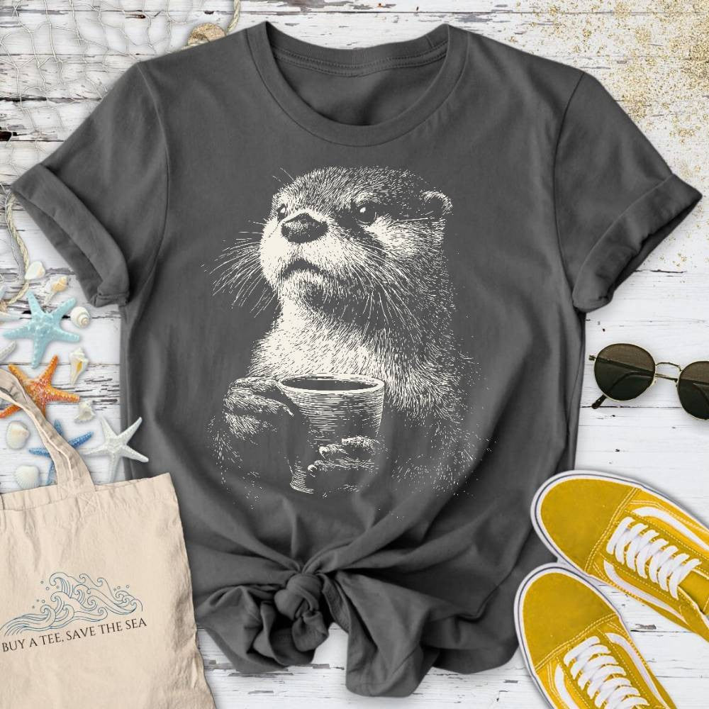Coffee Otter T-Shirt - Ocean Graphic Tee - Gift for Ocean Lovers - Unisex