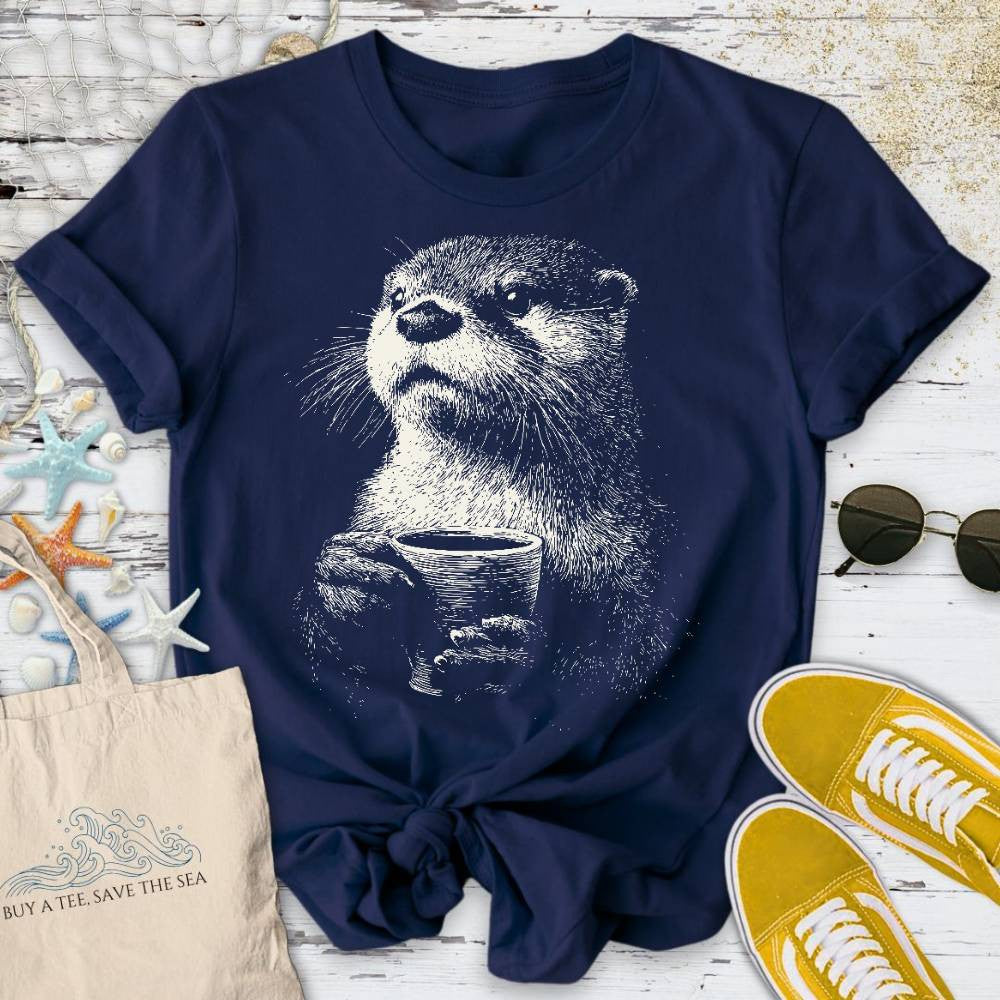 Coffee Otter T-Shirt - Ocean Graphic Tee - Gift for Ocean Lovers - Unisex