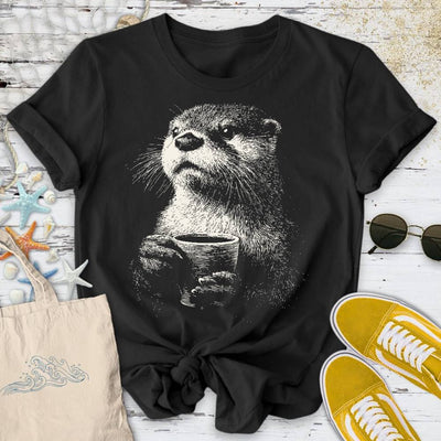Coffee Otter T-Shirt - Ocean Graphic Tee - Gift for Ocean Lovers - Unisex