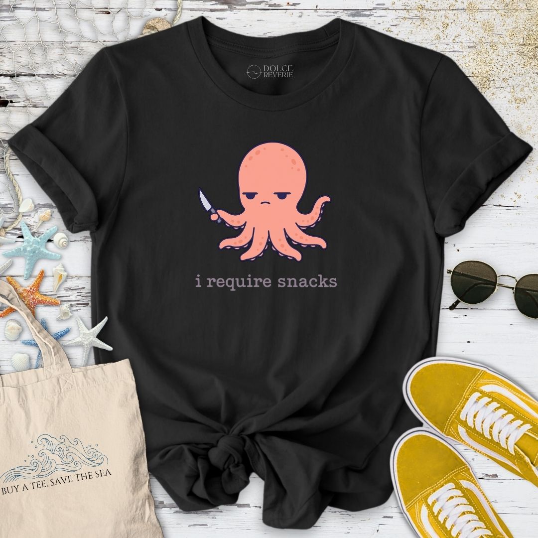 I Require Snacks Octopus T-Shirt - Ocean Graphic Tee - Gift for Ocean Lovers - Unisex