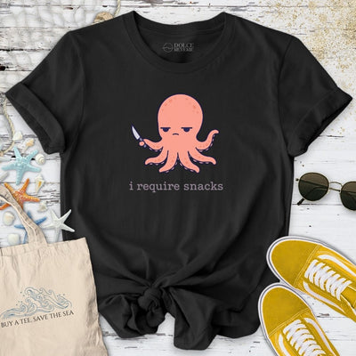 I Require Snacks Octopus T-Shirt - Ocean Graphic Tee - Gift for Ocean Lovers - Unisex