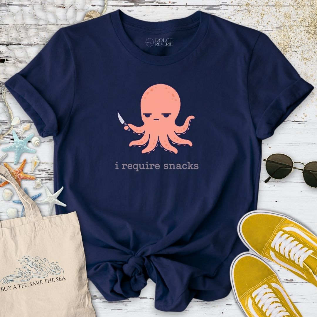 I Require Snacks Octopus T-Shirt - Ocean Graphic Tee - Gift for Ocean Lovers - Unisex