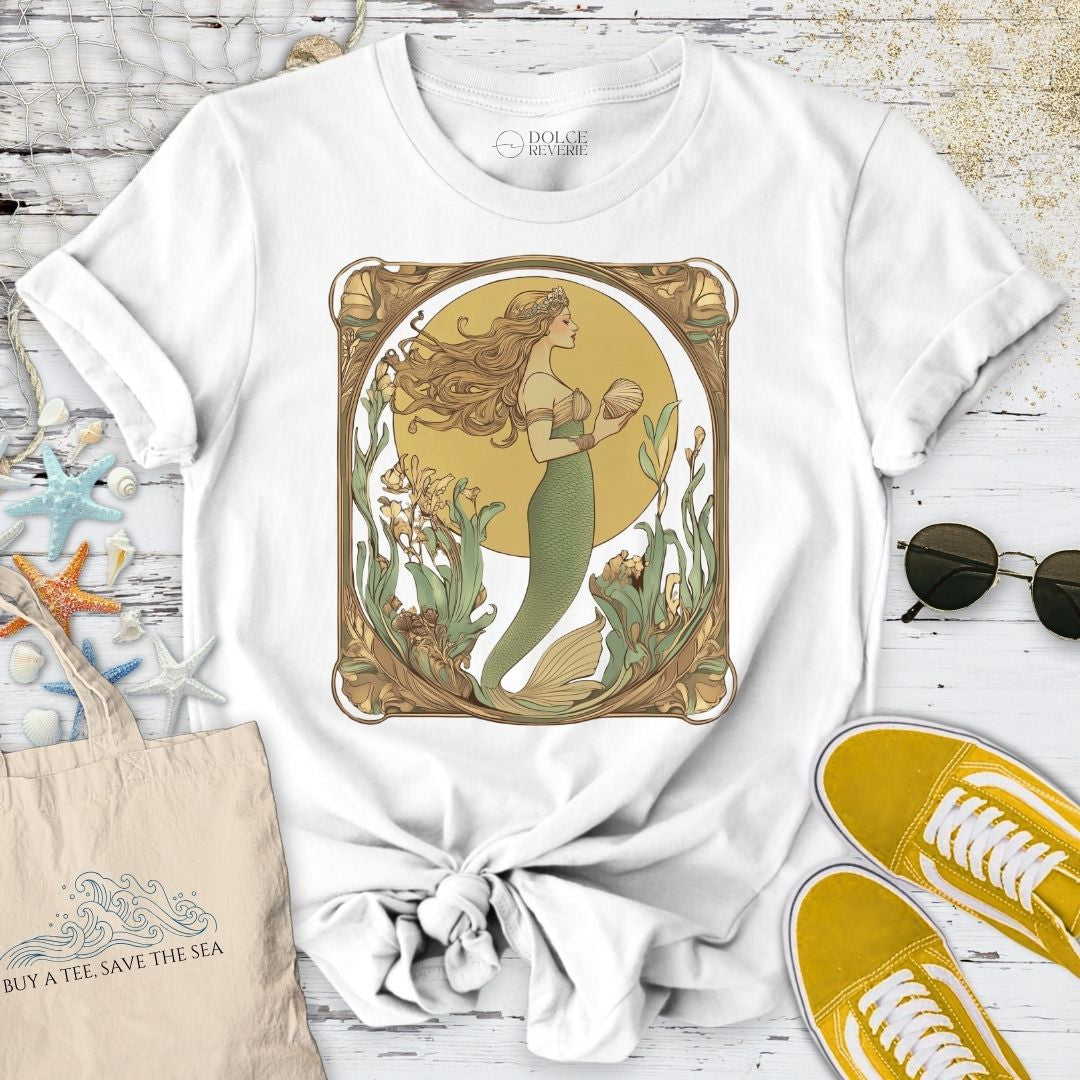 Golden Mermaid T-Shirt - Ocean Graphic Tee - Gift for Ocean Lovers - Unisex