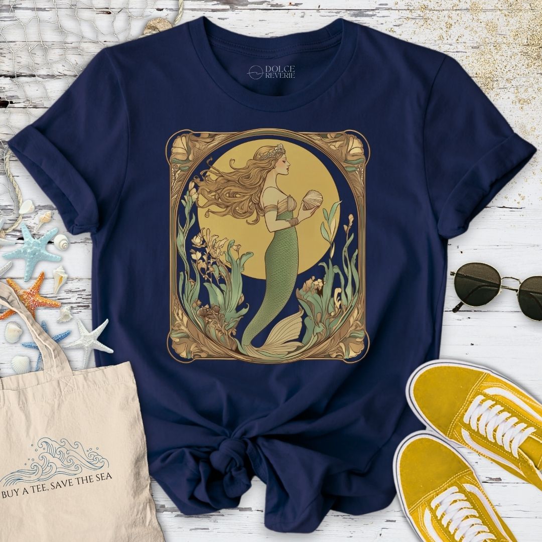 Golden Mermaid T-Shirt - Ocean Graphic Tee - Gift for Ocean Lovers - Unisex