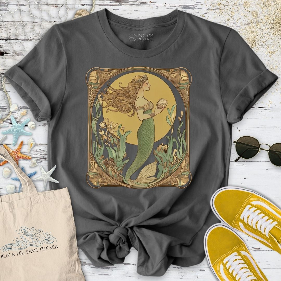 Golden Mermaid T-Shirt - Ocean Graphic Tee - Gift for Ocean Lovers - Unisex